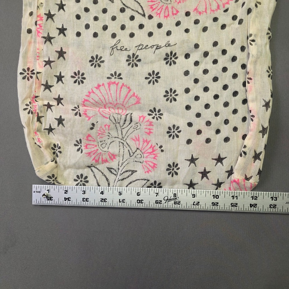 Free People Floral Star Polka Dot Cotton Reusable Tote Bag Ivory Pink Black - Picture 5 of 8